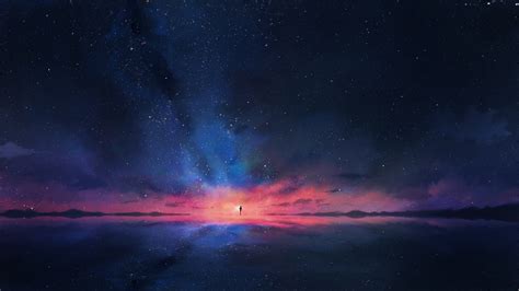 Anime, Night, Sky, Stars, Horizon, Scenery, 4K, #92 Wallpaper PC Desktop