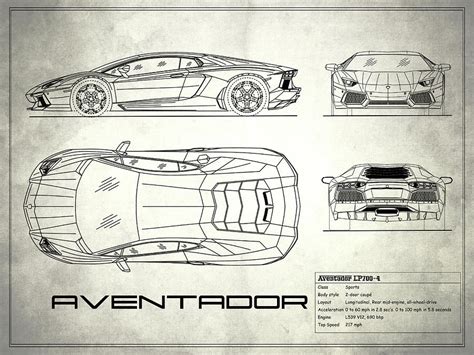 The Aventador Blueprint - White Photograph by Mark Rogan