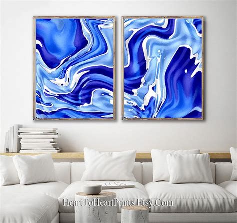 Royal Blue Abstract Painting Downloadable Art Set of 2 Prints | Etsy