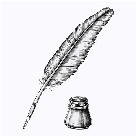 Feather pen ink drawing | Royalty free stock vector