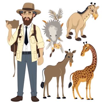 Zoologist Clipart Man In Safari Outfit And Monkey Cartoon Character ...