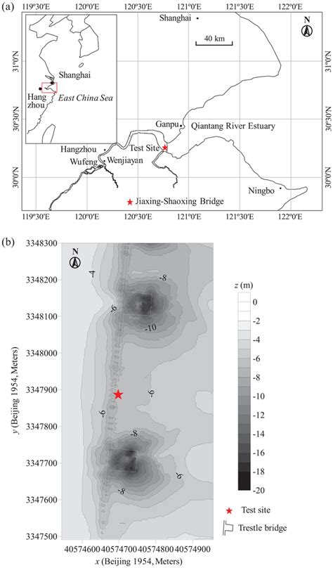 Study area: (a) location of the Jiaxing-Shaoxing bridge (JSB) and (b ...