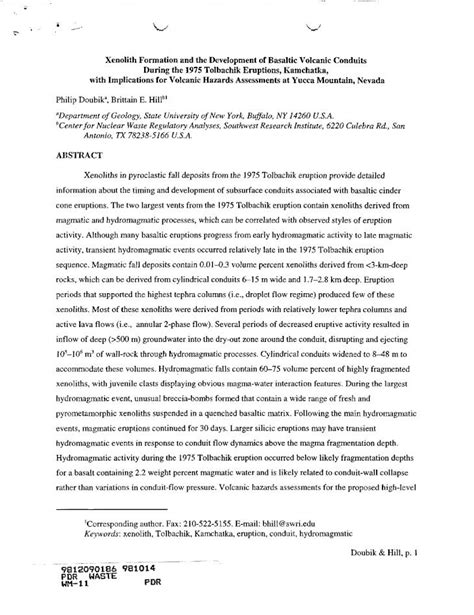 (PDF) Xenolith Formation & Development of Basaltic Volcanic ...1 ...