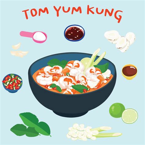 Tom Yum Kung and Ingredients Vector Illustration. Stock Vector ...