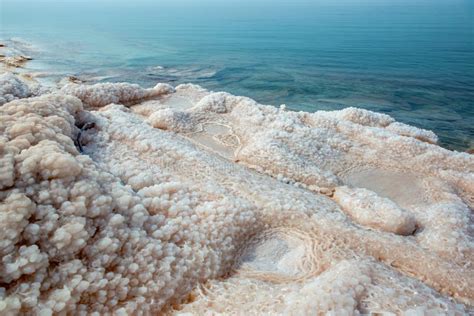 Salt at the Dead Sea Beach. Jordan. Stock Photo - Image of middle, view ...