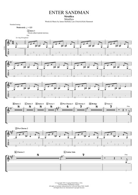 Enter Sandman by Metallica - Full Score Guitar Pro Tab | mySongBook.com