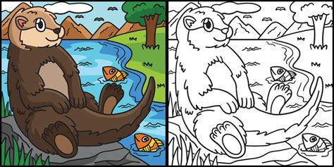 Sea Otter Coloring Page Colored Illustration 17022846 Vector Art at ...