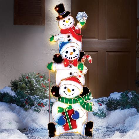 Lighted Stacked Snowmen Outdoor Decoration | Collections Etc.