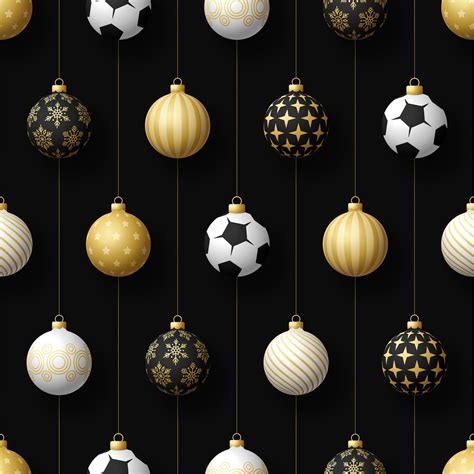 Christmas hanging football or soccer ball ornaments seamless pattern ...