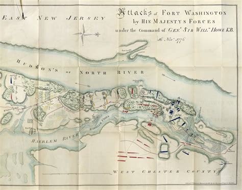 Map Fort Washington 1776 Nengraved Map Showing The English Attacks On ...