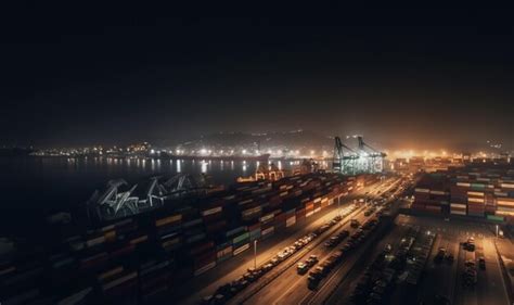 Premium AI Image | Night port Container shipping Maritime logistics Top ...