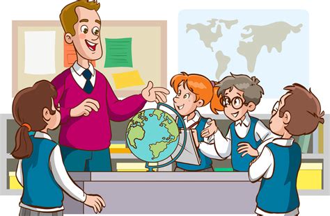 teacher and students are studying in the classroom cartoon vector ...