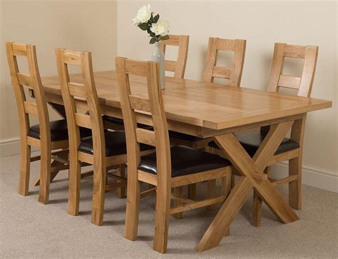 Vermont Solid Oak 200cm-240cm Crossed Leg Extending Dining Table with 6 ...