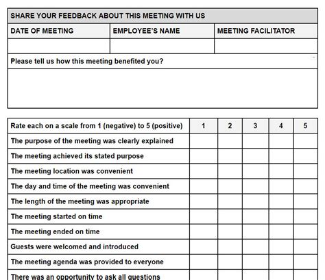 Staff Meeting Feedback Form With Questions