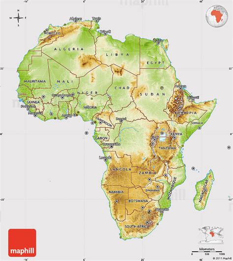 Physical Map of Africa, cropped outside