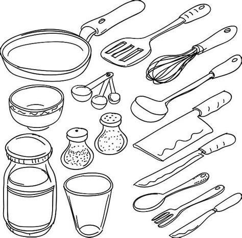 Kitchen utencils in sketch style, black and white | Pegatinas bonitas ...