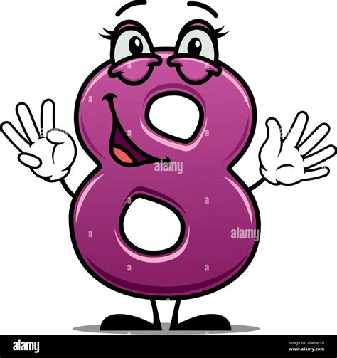 Adorable happy number 8 with a lopsided smile waving its hands suitable ...