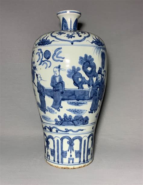 Sold Price: A BLUE & WHITE 'figural' VASE, meiping. MING DYNASTY ...