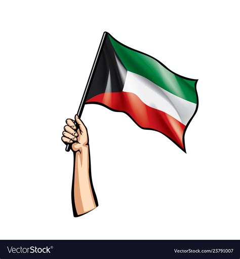 Kuwait flag and hand on white background Vector Image