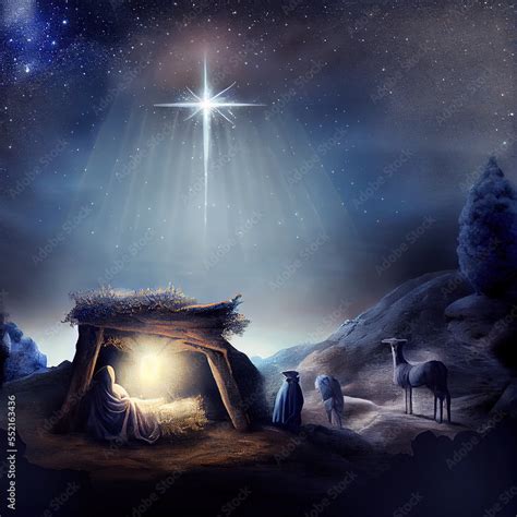 Nativity scene, Christian Christmas concept, Birth of Jesus Christ ...