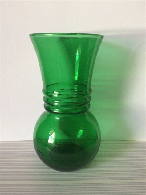 Vintage Green Depression Glass Vase Small Emerald Green Vase