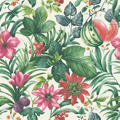 Grandeco Botanical Fruit Flower Pattern Wallpaper Tropical Floral Motif ...