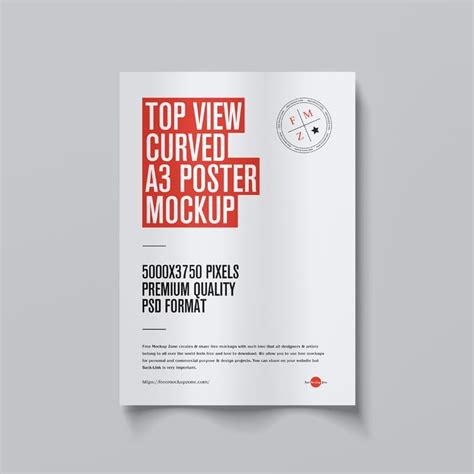 Free Top View Curved A3 Poster Mockup PSD