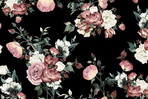 Vintage Pink & Cream Dark Floral Wallpaper Mural | Hovia | Vintage ...