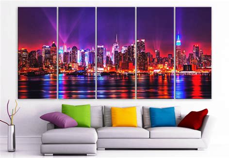 XLARGE 30"x 70" 5 Panels Art Canvas Print Beautiful skyline New York ...