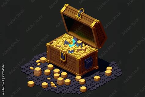 Pirate treasure chest, isometric scene, 16 bit pixel art style. AI ...