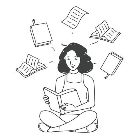 contour illustration girl studying and reading books 13212285 Vector ...