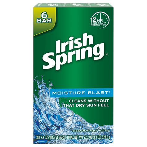 Irish Spring Moisture Blast, Moisturizing Bar Soap, 3.7 Ounce, 6 Bar ...