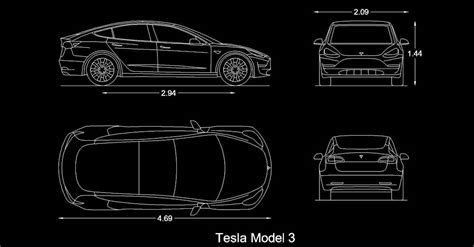 Cad blocks Tesla model 3 car dwg - CAD Blocks DWG