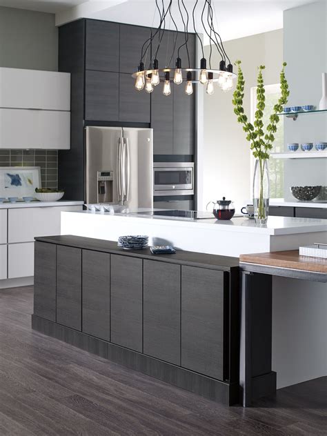 Contemporary white and grey thermofoil slab doors. | Kitchens in 2019 ...