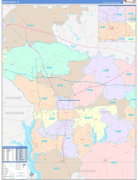 Smith County, TX Wall Map Color Cast Style by MarketMAPS - MapSales