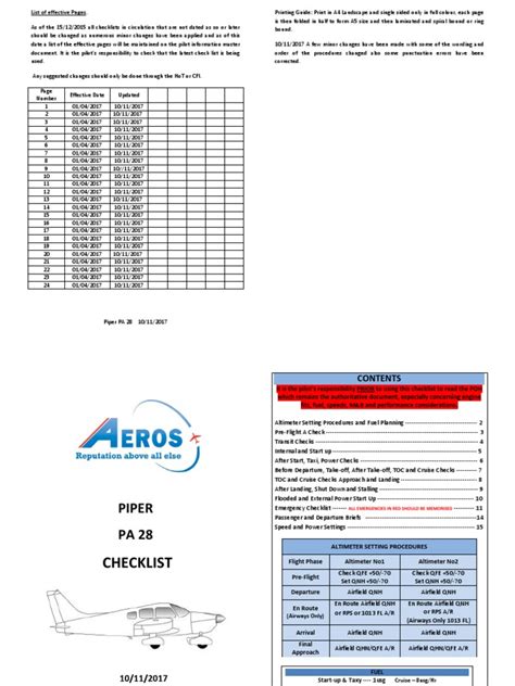 Piper Warrior PA 28 Checklist 1 | PDF | Carburetor | Switch