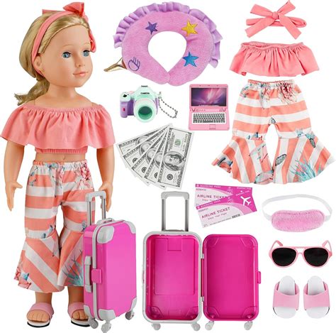 Amazon.com: COSYOO 17 PCS Doll Travel Set Suitcase American Doll ...