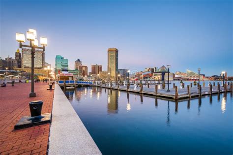 The Inner Harbor Skyline at Night, in Baltimore, Maryland Editorial ...