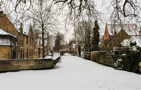 Wallpaper river, winter, Belgium, frozen, Brugge images for desktop ...