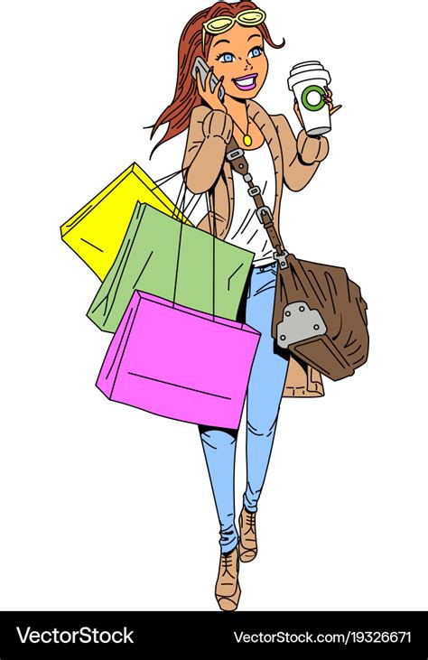 Woman shopping clipart cartoon Royalty Free Vector Image