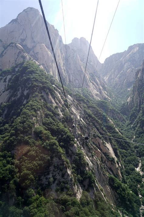 Mountain Huashan Cable Car Line Stock Image - Image of chinese, hiking ...