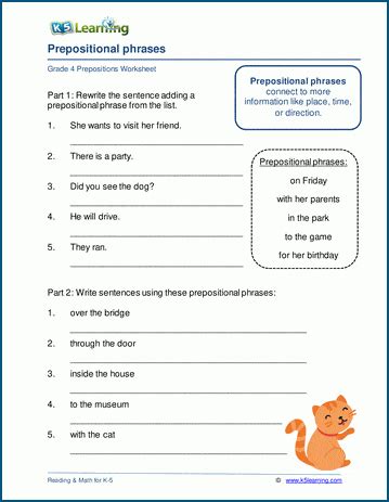 Prepositional Phrase Examples For Kids