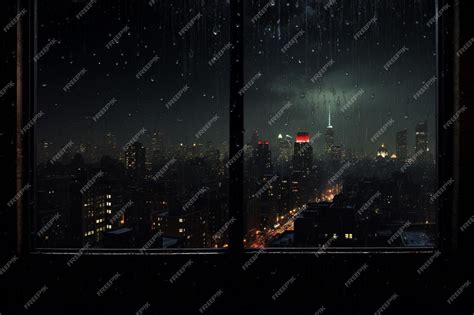 Premium Photo | A rainy night view from a window with a view of a ...