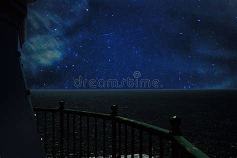 View from Lighthouse To the Ocean on a Starry Night Stock Image - Image ...