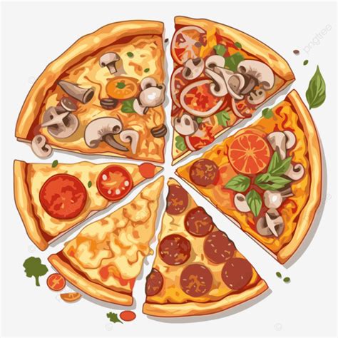 Pizza Toppings Vector, Sticker Clipart Sliced Pizza With Various ...