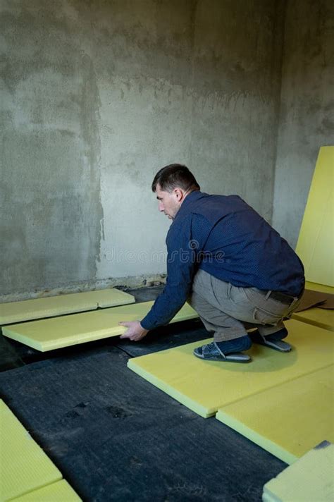 Installation of Expanded Polystyrene for Floor Insulation. Stock Photo ...