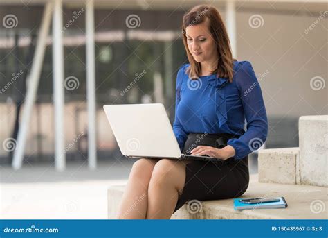 Beauty Woman Sitting and Using a Laptop Stock Image - Image of laptop ...