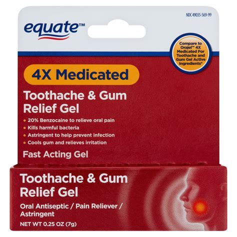 Equate 4X Medicated Toothache & Gum Relief Oral Pain Gel, 0.25 oz ...