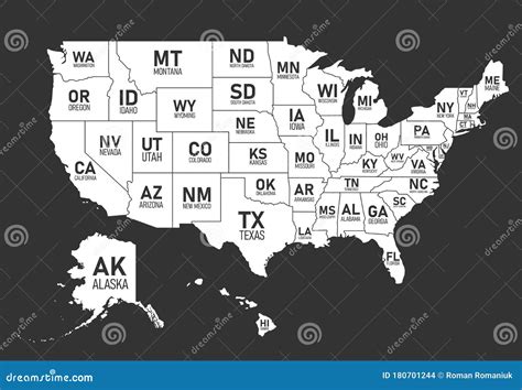 Us States Map With Abbreviations Cartoon Vector | CartoonDealer.com ...