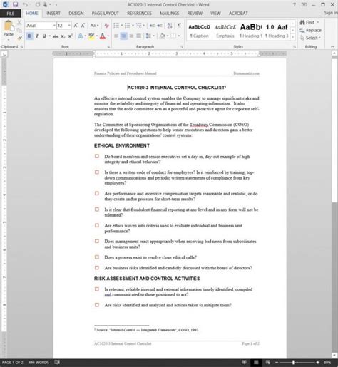 Explore Our Sample of Internal Controls Checklist Template